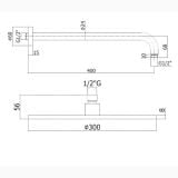 Set Dus Incastrat Mixer+Canula+Flexibil+Cap Dus Paffoni Crom – schita tehnica, desen tehnic cu dimensiuni pentru brat dus si cap dus