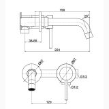 Baterie Incastrata Lavoar FDesign Flusso Auriu Lucios – schita tehnica, desen tehnic cu dimensiuni pentru baterie incastrata