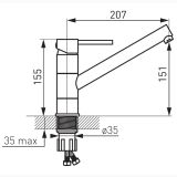 Baterie Stativa Spalator FDesign Flusso Auriu Lucios – schita tehnica, desen tehnic cu dimensiuni pentru baterie bucatarie