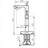 Baterie cada freestanding FDesign Flusso Crom Lucios – schita tehnica, desen tehnic cu dimensiuni pentru baterie cada freestanding