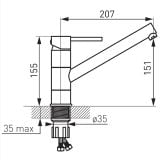 Baterie stativa spalator FDesign Flusso Crom – schita tehnica, desen tehnic cu dimensiuni baterie stativa spalator