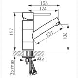 Baterie stativa lavoar FDesign Flusso Crom Lucios – schita tehnica, desen tehnic cu dimensiuni baterie lavoar montaj