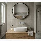 Baterie ingropata lavoar FDesign Zaffiro Gun Metal – ambient baie, baie moderna cu lavoar oval si oglinda rotunda, pe perete