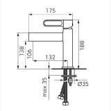 Baterie stativa lavoar cu ventil click-clack FDesign Zafirro Gun Metal – schita tehnica, desen tehnic cu dimensiuni baterie lavoar