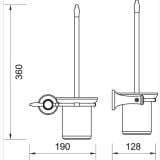 Perie WC FDesign Lacrima Bronz Periat – schita tehnica, desen tehnic cu dimensiuni, doua vederi laterale