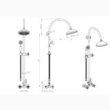 Coloana de dus cu baterie dus FDesign Lacrima Crom – schita tehnica, desen tehnic cu dimensiuni pentru coloana de dus