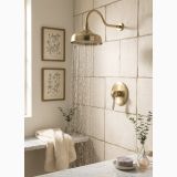 Sistem Dus 3 in 1 FDesign Lacrima Bronz Periat – ambient baie, dus auriu montat pe perete cu piatra alba