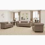 Parchet SPC Itiles ELITE HERRINGBONE 610 x 128 x 6 mm – ambient living, living elegant cu canapele bej si parchet herringbone deschis, pe pardoseala