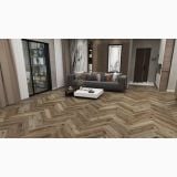 Parchet SPC Itiles IMPERIAL HERRINGBONE 610 x 128 x 6 mm – ambient living, living modern cu canapea gri si parchet herringbone, pe pardoseala