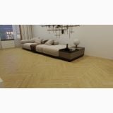 Parchet SPC Itiles URBAN GRAY HERRINGBONE 610 x 128 x 6 mm – ambient living, living cu canapea bej si parchet herringbone deschis, pe pardoseala