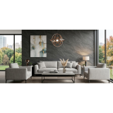 Gresie portelanata HNS 08 Antracite 60x120 – ambient living, living modern cu perete antracit si canapele gri