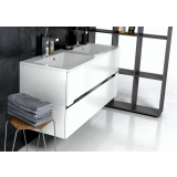 Mobilier SILVER 90 2 sertare soft-close 89,8x44,5x55 cm alb lucios – ambient baie, mobilier alb suspendat cu doua sertare si lavoar dublu