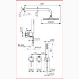 Sistem duș 6 în 1 FDesign Colibri, încastrat cu 2 ieșiri Cupru Periat