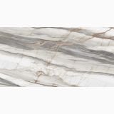 Gresie Oyster White Lucios 60x120 cm – placa marmorata gri auriu pe alb, vedere apropiata