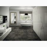 Gresie HBO 8 Noisette Lucios 120x120 cm – ambient baie, baie moderna cu cada ovala si pardoseala gresie inchisa