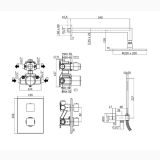 Set Dus Complet Incastrat Paffoni Level Crom – schita tehnica, desen tehnic cu cote pentru set dus incastrat