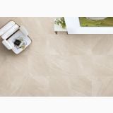 Gresie Portelanata iTiles StoneForm Ivory 80x80 cm – ambient living, vedere de sus, pardoseala bej cu fotoliu si masuta