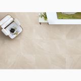 Gresie Portelanata iTiles StoneForm Ivory 60x60 cm – ambient living, vedere de sus, living cu fotoliu alb si masuta, pe pardoseala