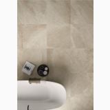 Gresie Shale Sand Mat 60x120 cm – ambient baie, baie moderna cu cada freestanding si perete gresie mata