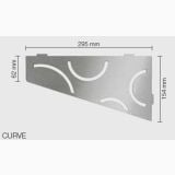 Raft de colt Schluter Shelf E S3 Curve 29.5x15.4 cm – schita tehnica, desen tehnic cu dimensiuni, forma triunghiulara decupata