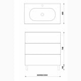 Mobilier Baie Pe Prdoseala Shona Cu 3 Sertare Alb Mat 60x46x85 cm – schita tehnica, desen tehnic cu dimensiuni pentru mobilier baie cu sertare