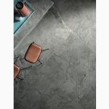 Gresie Atlantis Smoke Mat 60x120 cm – ambient living, pardoseala gresie gri cu scaune si masuta turcoaz