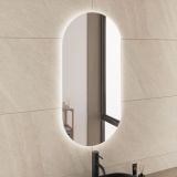 Oglinda Led Ovala Retroiluminata 50x100 cm – ambient baie, oglinda ovala retroiluminata montata pe perete gresie bej