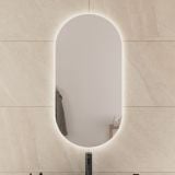 Oglinda Led Ovala Retroiluminata 50x100 cm – ambient baie, oglinda led ovala pe perete gresie bej