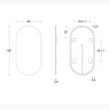 Oglinda Led Ovala Retroiluminata 50x100 cm – schita tehnica, desen tehnic cu dimensiuni oglinda ovala led