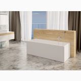 Cada Freestanding Compozit Rectangulara Spring 170x72 cm – ambient baie, cada alba freestanding cu perete lemn si baterie, pe pardoseala