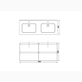 Set Mobilier Baie Suspendat Daily Stejar Rustic cu 4 Sertare 120 cm – schita tehnica, desen tehnic cu dimensiuni pentru mobilier baie cu doua lavoare