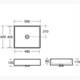 Lavoar Strada Ideal Standard 50x42cm Fara Preaplin – schita tehnica, desen tehnic cu dimensiuni lavoar dreptunghiular