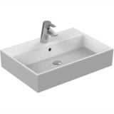 Lavoar Strada Ideal Standard 60x42cm Cu Preaplin – lavoar alb dreptunghiular cu baterie crom pe fundal alb