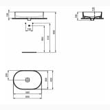 Lavoar Oval Strada II Ideal Standard 60x40 cm Fara Preaplin – schita tehnica, desen tehnic cu dimensiuni lavoar oval si montaj