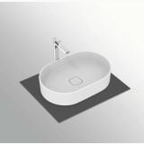 Lavoar Oval Strada II Ideal Standard 60x40 cm Fara Preaplin – lavoar oval alb cu baterie crom pe fundal gri