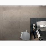 Gresie Rectificata Square Street 60x60 cm – ambient living, birou vazut de sus cu gresie gri texturata, pe pardoseala