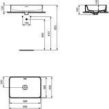 Lavoar Dreptunghiular Strada II Ideal Standard 60x40 cm Fara Orificiu Baterie – schita tehnica, desen tehnic cu cote lavoar dreptunghiular