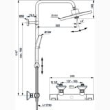 Coloana Dus cu Termostat Ideal Standard Ceratherm T25+ – schita tehnica, desen tehnic cu dimensiuni coloana dus termostat