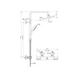 Coloana Dus cu Termostat Crom Ideal Standard Ceratherm T25 – schita tehnica, desen tehnic cu cote pentru coloana dus termostat