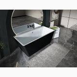 Cada Freestanding Rectangulara Tabitha Alb/Negru 169.5x74x58.5 cm – ambient baie, cada freestanding negru-alb, baie moderna cu oglinda rotunda