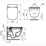 Vas WC Suspendat Tesi Ideal Standard Cu Capac Slim Soft Close Negru Mat – schita tehnica, desen tehnic cu dimensiuni vas wc suspendat