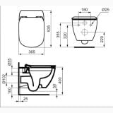 Vas WC Suspendat Rimless Tesi Ideal Standard Cu Capac Slim Alb Lucios – schita tehnica, desen tehnic cu dimensiuni vas wc suspendat