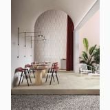 Lastra Gresie Timeline HTL 10 White 120x260 cm – ambient comercial, spatiu comercial cu mese, scaune si pardoseala gresie deschisa