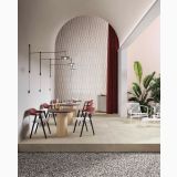 Gresie Timeline HTL 10 White 120x120 cm – ambient comercial, spatiu comercial cu mese, scaune si arcada decorativa, pe pardoseala
