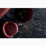 Gresie Abk Titanium Black Mat 120x280x0,6 cm – ambient living, pardoseala neagra marmurata cu fotoliu roz si masuta