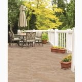 Gresie de Exterior Brazilian Gold 40x80x1.8 cm – ambient terasa, terasa cu masa, scaune, ghivece cu flori si gard alb, pe pardoseala