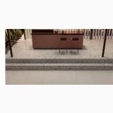 Gresie Nuances Tortora Coccio 60x120 cm – ambient living, scara si pardoseala terasa cu bar si scaune