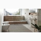 Vas Bideu Suspendat Hidra Tour 35.5x52x34.5 h cm – ambient baie, baie moderna cu vedere la munte, gresie si obiecte sanitare albe, pe pardoseala si perete