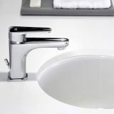 Robinet Lavoar Paffoni Sly Crom - Energy Saving – ambient baie, robinet crom montat pe lavoar oval alb