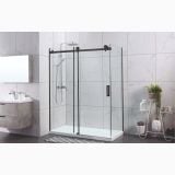 Usa Dus Culisanta Wst 01 Profil Negru Sticla Transparenta 145-165x200 cm – ambient baie, baie moderna cu cabina dus sticla si plante decorative, pe pardoseala si perete